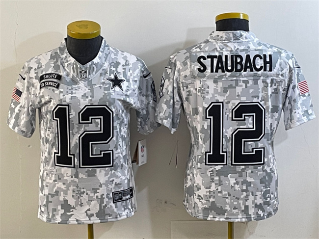 Women's Dallas Cowboys #12 Roger Staubach 2024 F.U.S.E Arctic Camo Salute to Service Limited Stitched Football Jersey(Run Small)
